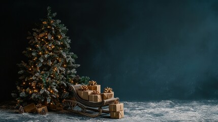 A Christmas tree is surrounded by a pile of presents
