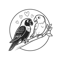 Black and white cute love birds