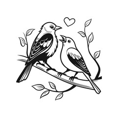 Black and white cute love birds