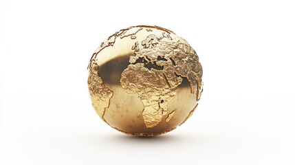 Golden Earth globe on white background, 3d render, geography, education, promotional