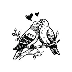 Black and white cute love birds