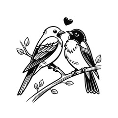 Black and white cute love birds