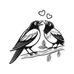 Black and white cute love birds