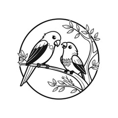 Black and white cute love birds