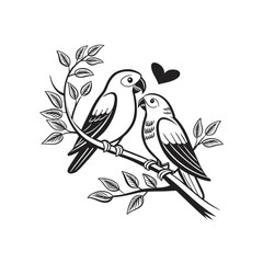 Black and white cute love birds