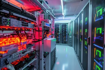 Predictive cybersecurity analytics powered by AI in server room to enhance data protection.