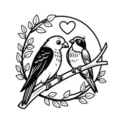 Black and white cute love birds