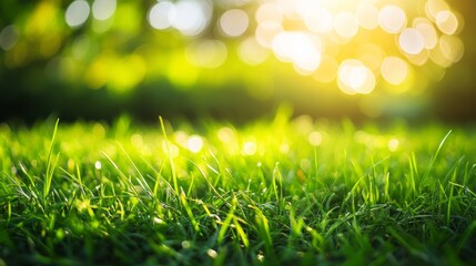 Obraz premium Closeup of fresh green grass nature photography soft sunlight macro view serenity