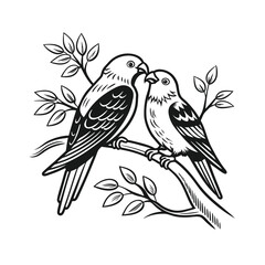 Black and white cute love birds