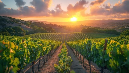 Naklejka premium Vineyard Sunset Landscape