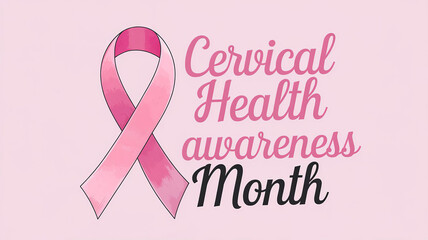 Cervical Health Awareness Month lettering greeting poster with big pink awareness ribbon generative ai