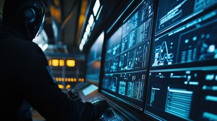 A man is sitting in front of a computer monitor with a black hoodie on
