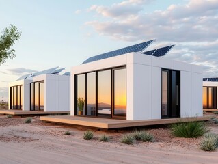 Modular offgrid solar homes with energysharing technology, futuristic sustainable living