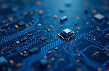 Abstract background blue of chips, concept of technology and progress, copy space