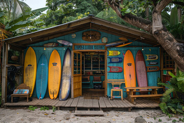 Summer surfing, hobby, sea water, adventure in nature generative AI