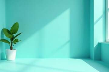 Serene Room Corner with a Potted Plant and Sunlight Streaming Through Window