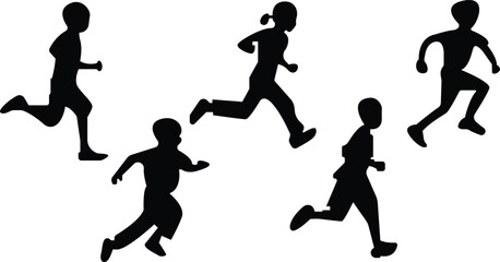 Active kids silhouette, Running children vector 