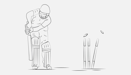 A batsman is batting and he is bowled out Line art design Vector illustration. concept of Batsman playing cricket - championship