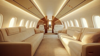 Fototapeta premium Impressive Large Airplane Interior Featuring Abundant Seating Arrangements for Passengers in a Spacious and Comfortable Setting Ideal for Long-Distance Travel and Enjoyable Journeys