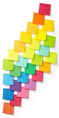 Obraz premium Rainbow Sticky Notes Composition Overlapping Squares, Colorful Pattern, White Background, Idea Concept Sticky notes, rainbow colors