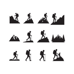 mountain hiking climbing trekking silhouette vector flat design