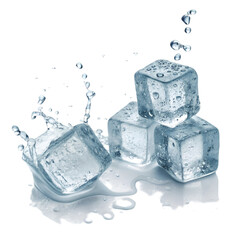 Sparkling Ice Cubes Falling Water Splash Refreshing Cool