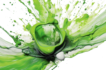 A vivid green splash frozen in a swirling motion, evoking freshness and energy on transparent background