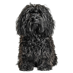 Black Portuguese Water Dog Sitting Against White Background