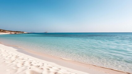 Naklejka premium Spectacular turquoise waters at Formentera Es Calo des Mort Beach in the Mediterranean, Balearic Islands, sand, crystal clear