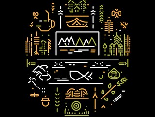 Obraz premium Elegant Geometric Forest Lake Logo