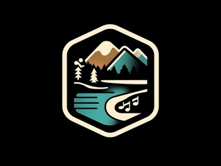 Simplified Geometric Logo with Lake and Forest