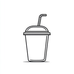 Simple outline drawing of disposable cup with straw