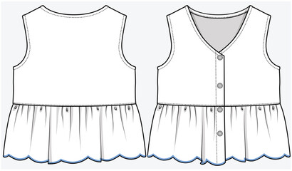 SLEEVELESS WOVEN TOP WITH PEPLUM DETAIL DESIGNED FOR TEEN AND KID GIRLS IN VECTOR ILLUSTRATION FILE