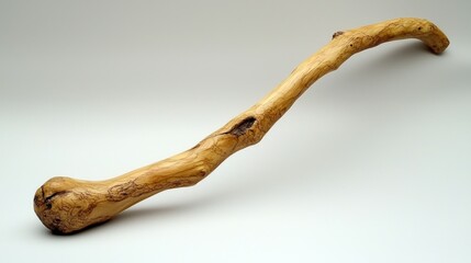 Hand-carved, natural wood staff, studio shot,  background is plain white.  Possible use  artwork, design inspiration