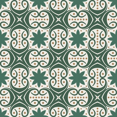 ornate floral seamless vintage damask pattern in a classic green and brown color palette. repeating design featuring ornate scrolls and floral motifs. Ideal for adding a touch of elegance to various