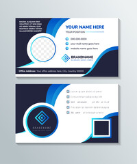 Set of double sided business card templates with abstract liquid curves on blue and white background design isolated on horizontal layout.