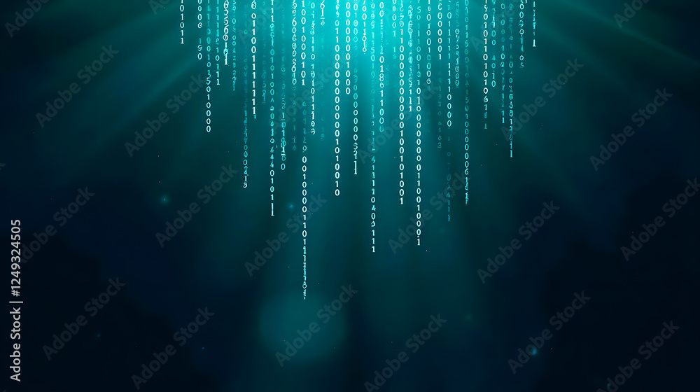 Poster abstract representation of falling binary code in a digital environment, illustrating technology, da