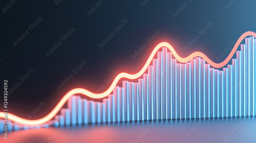 Poster dynamic graph illustrating economic trends with vibrant colors and smooth lines, representing growth