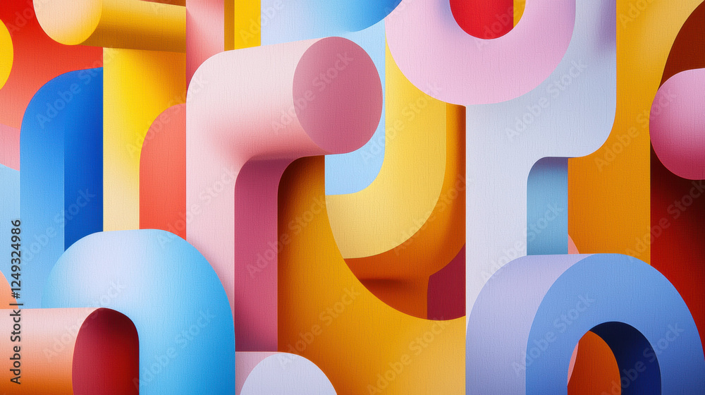 Fototapete colorful geometric shapes create vibrant abstract background with curves and angles, symbolizing cre