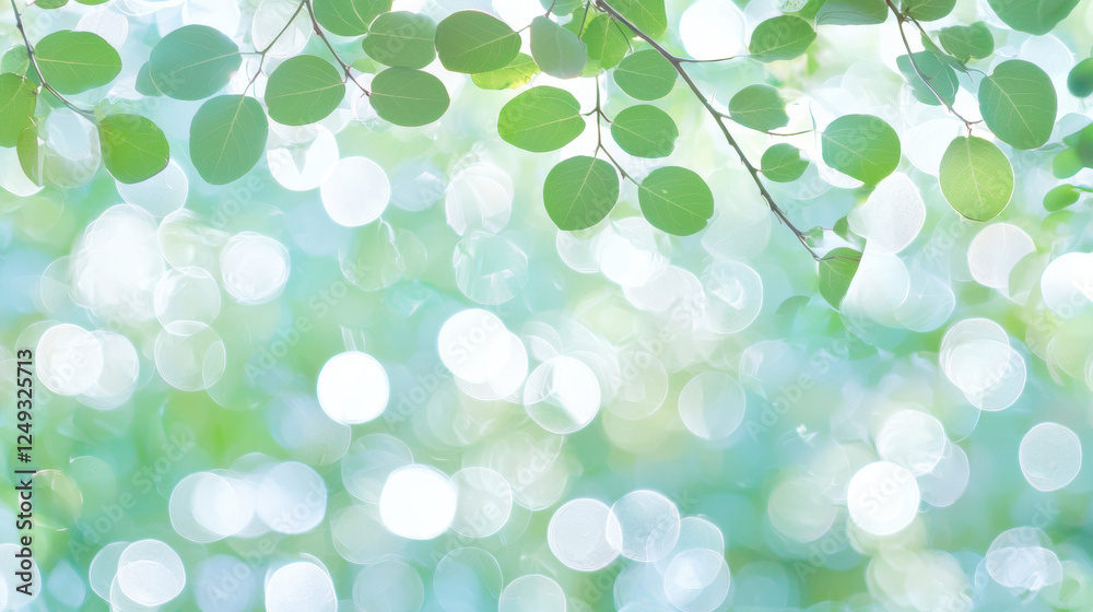 Aufkleber fresh green leaves with soft bokeh background create serene atmosphere