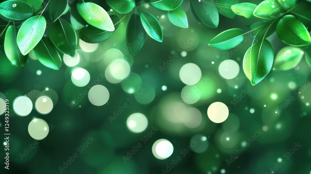 Aufkleber lush green leaves with soft focus background creating serene atmosphere