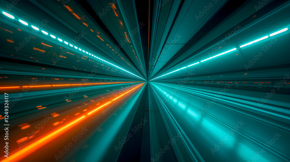 Poster vibrant abstract background with dynamic light rays in blue and orange colors creating a futuristic 