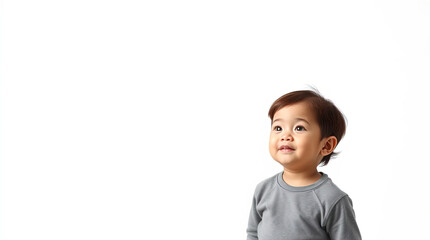 light photo of cute little girl smiling isolated on white background, free copy space
