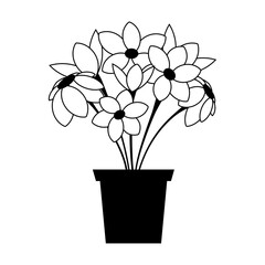House flower drawn in crayon. Shades of black and white. Line art.