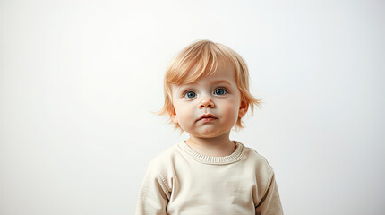 Naklejka premium light photo of cute little girl smiling isolated on white background, free copy space