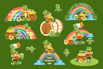 Cartoon sticker set. St. Patrick's Day.