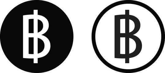 Thai baht icon set in two styles . Thailand currency symbol . Baht icon vector