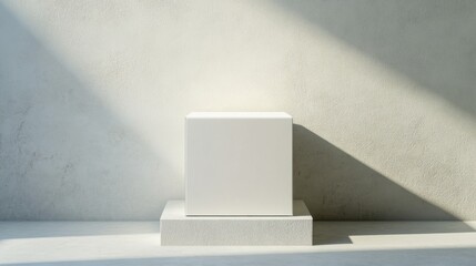 Obraz premium minimalist white cube product display on concrete background