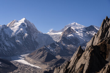 Manaslu Circuit, Nepal: Landscape of the Chinese Tibet border, the Rui La pass, near Samdo in the Himalayas in Nepal with the Panbari Himal in the background