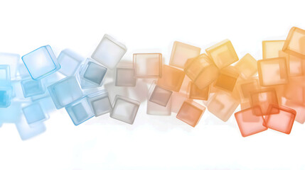 Abstract Composition of Colorful Transparent Squares Blurring Together in Shades of Blue and Orange on a White Background